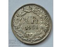 1/2 Franc Argint Elveția 1951 B - Monedă de argint #183