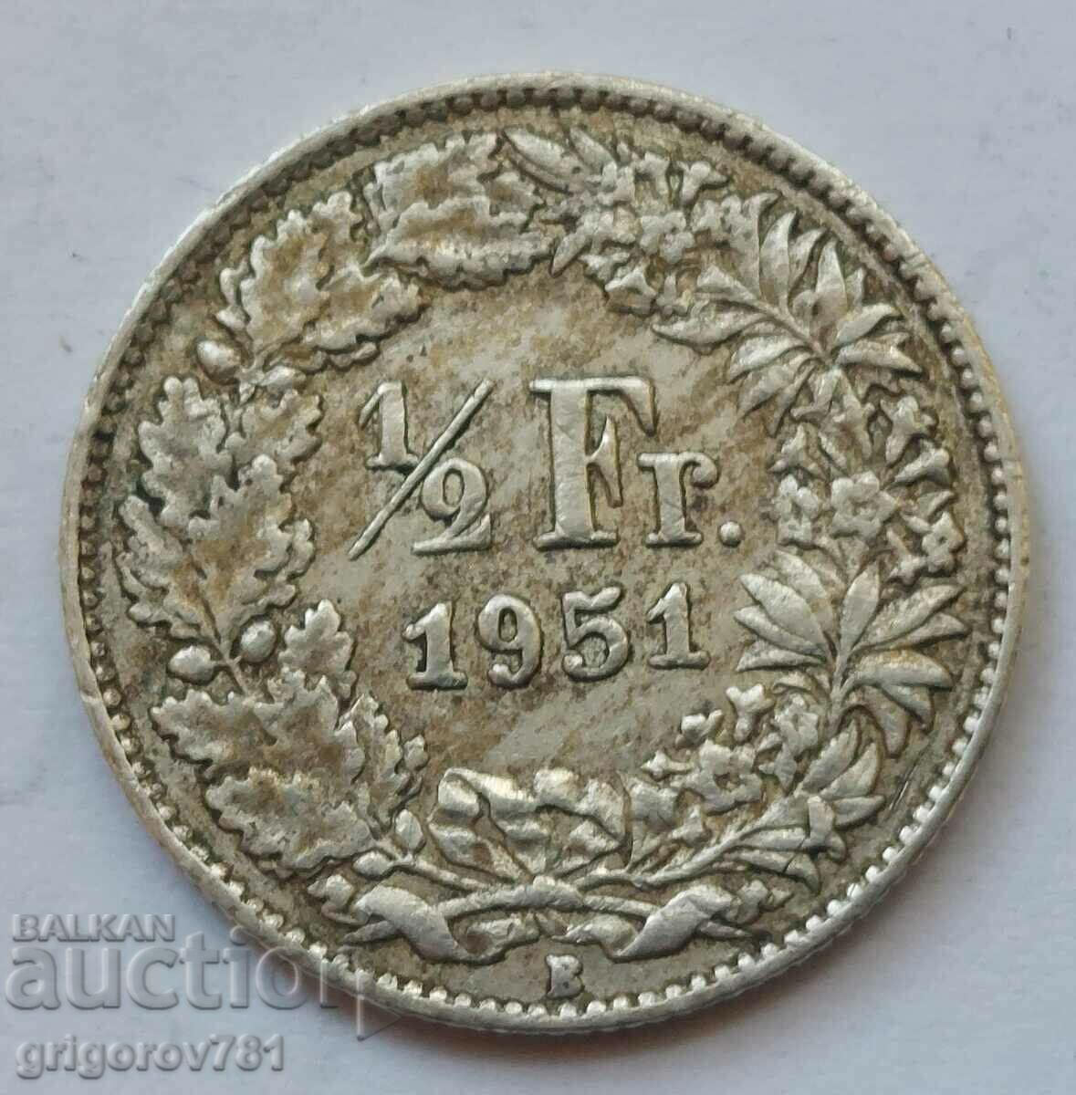 1/2 Φράγκο Ασήμι Ελβετία 1951 B - Ασημένιο νόμισμα #184