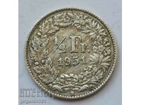 1/2 Franc Silver Switzerland 1951 B - Silver Coin #184