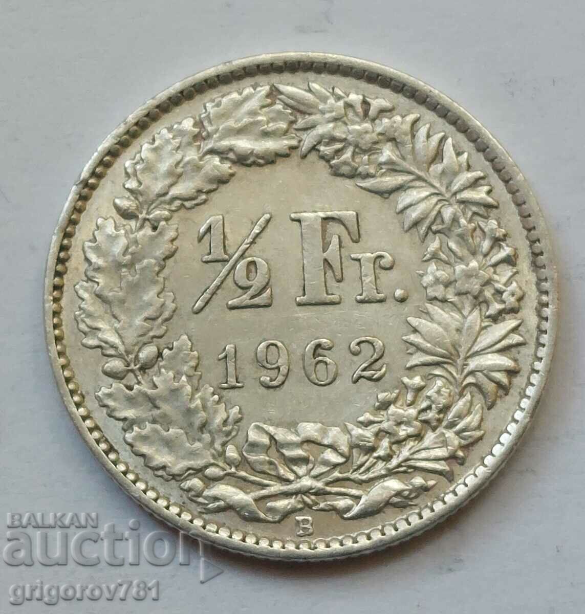 1/2 Φράγκο Ασήμι Ελβετία 1962 Β - Ασημένιο νόμισμα #186