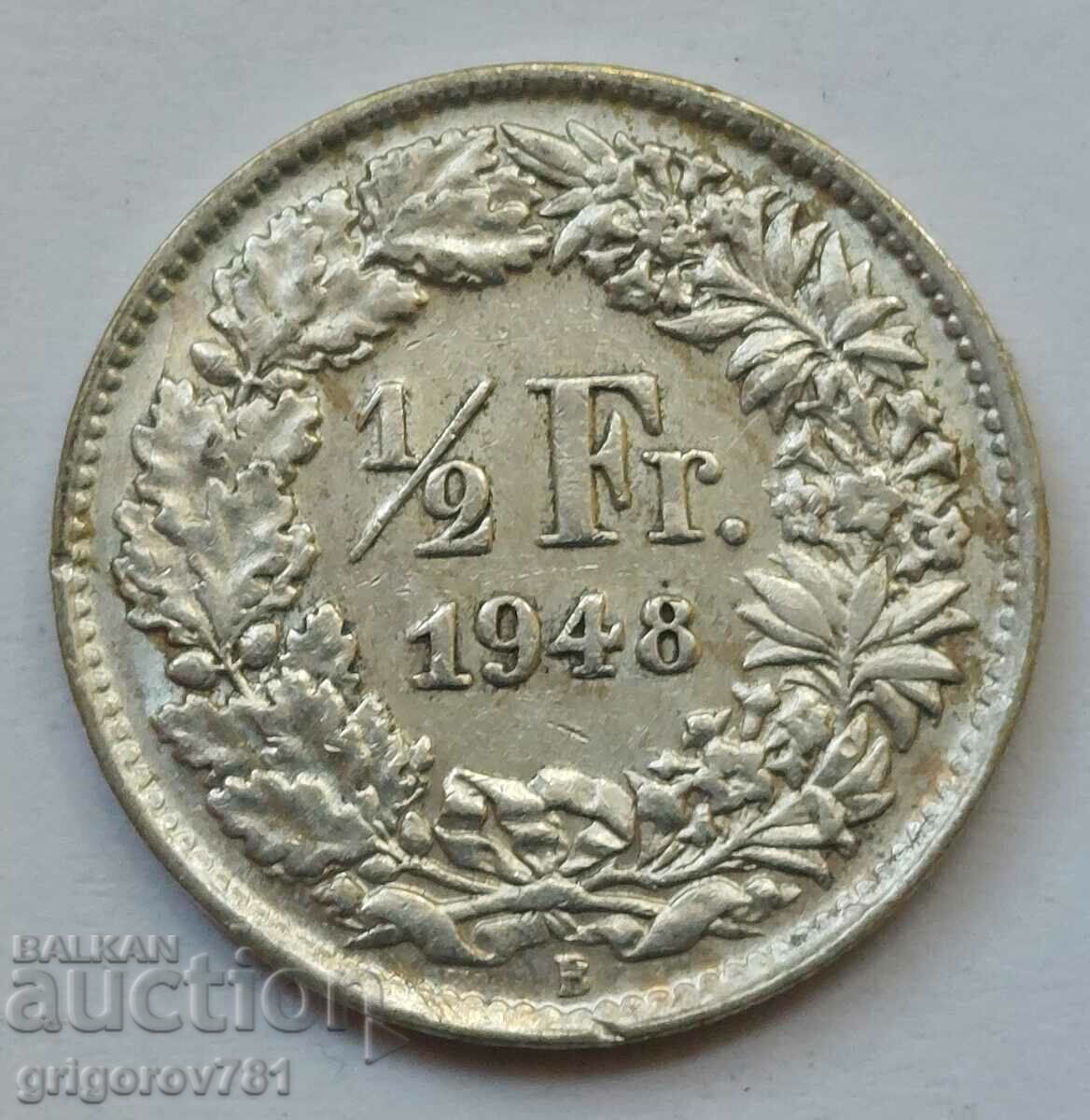 1/2 Franc Silver Switzerland 1948 B - Silver Coin #190