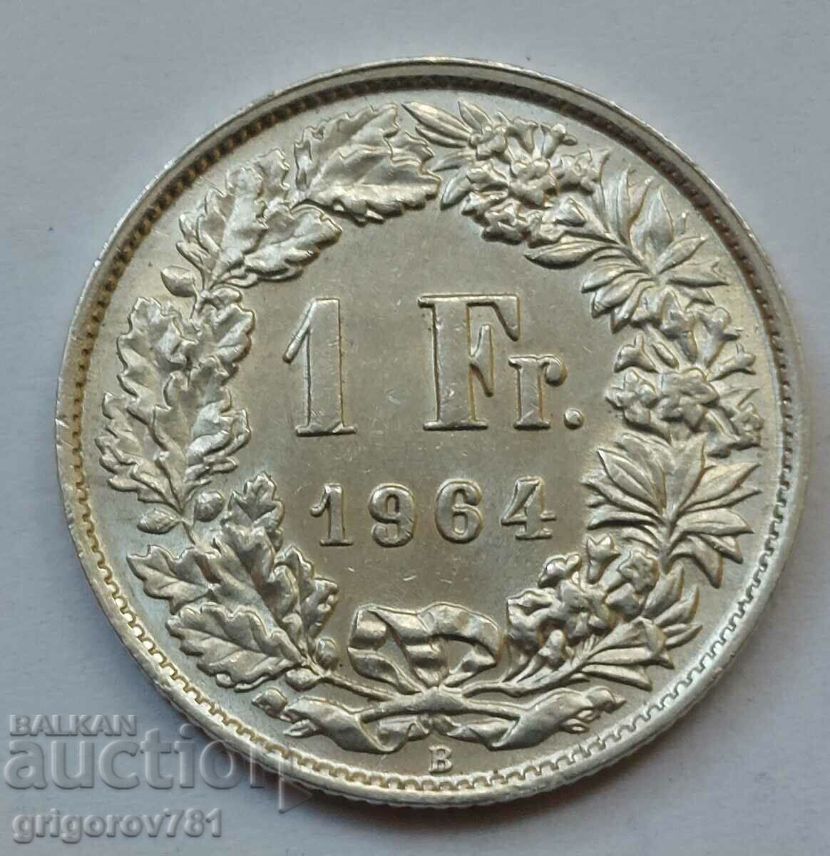 1 Franc Silver Switzerland 1964 B - Silver Coin #3
