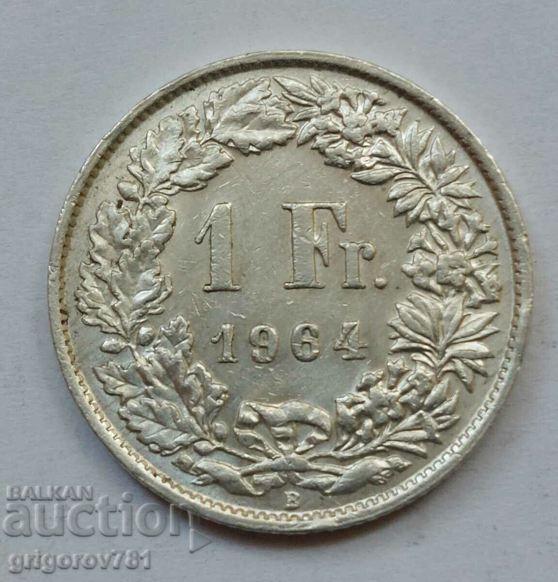 1 франк сребро Швейцария 1964 B - сребърна монета #4