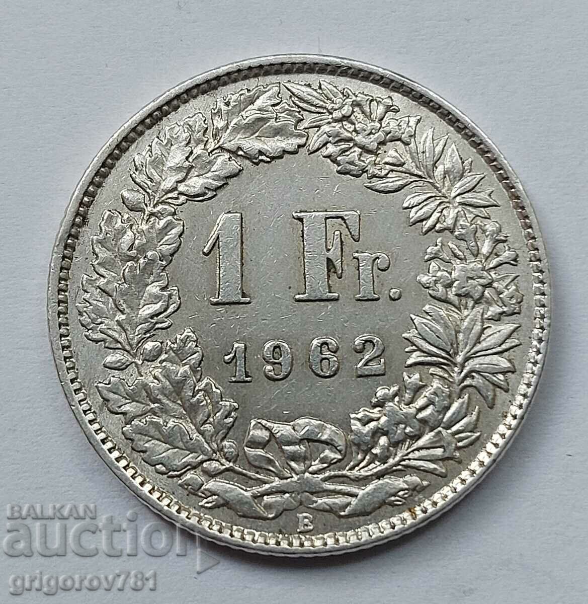 1 Franc Silver Switzerland 1962 B - Silver Coin #16