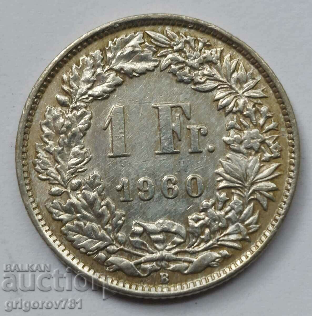 1 Franc Silver Switzerland 1960 B - Silver Coin #19