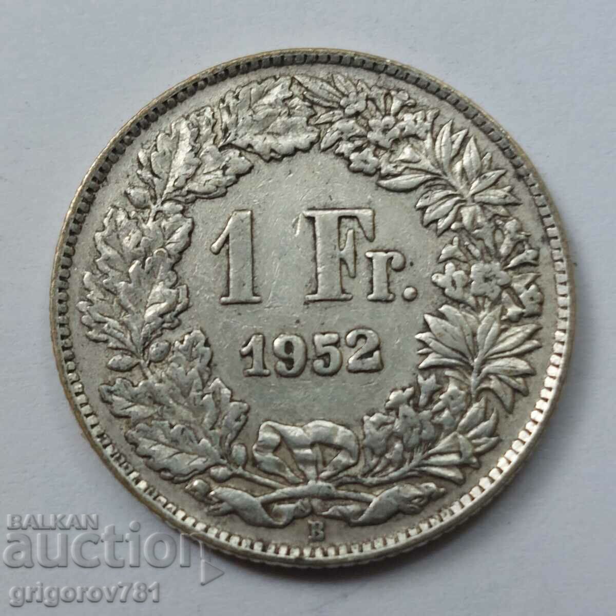 1 франк сребро Швейцария 1952 B - сребърна монета #24