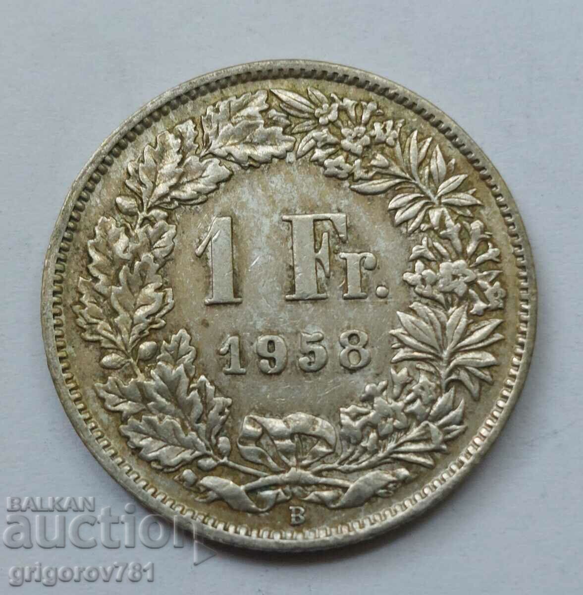Ασημένιο 1 φράγκο Ελβετία 1958 B - Ασημένιο νόμισμα #29