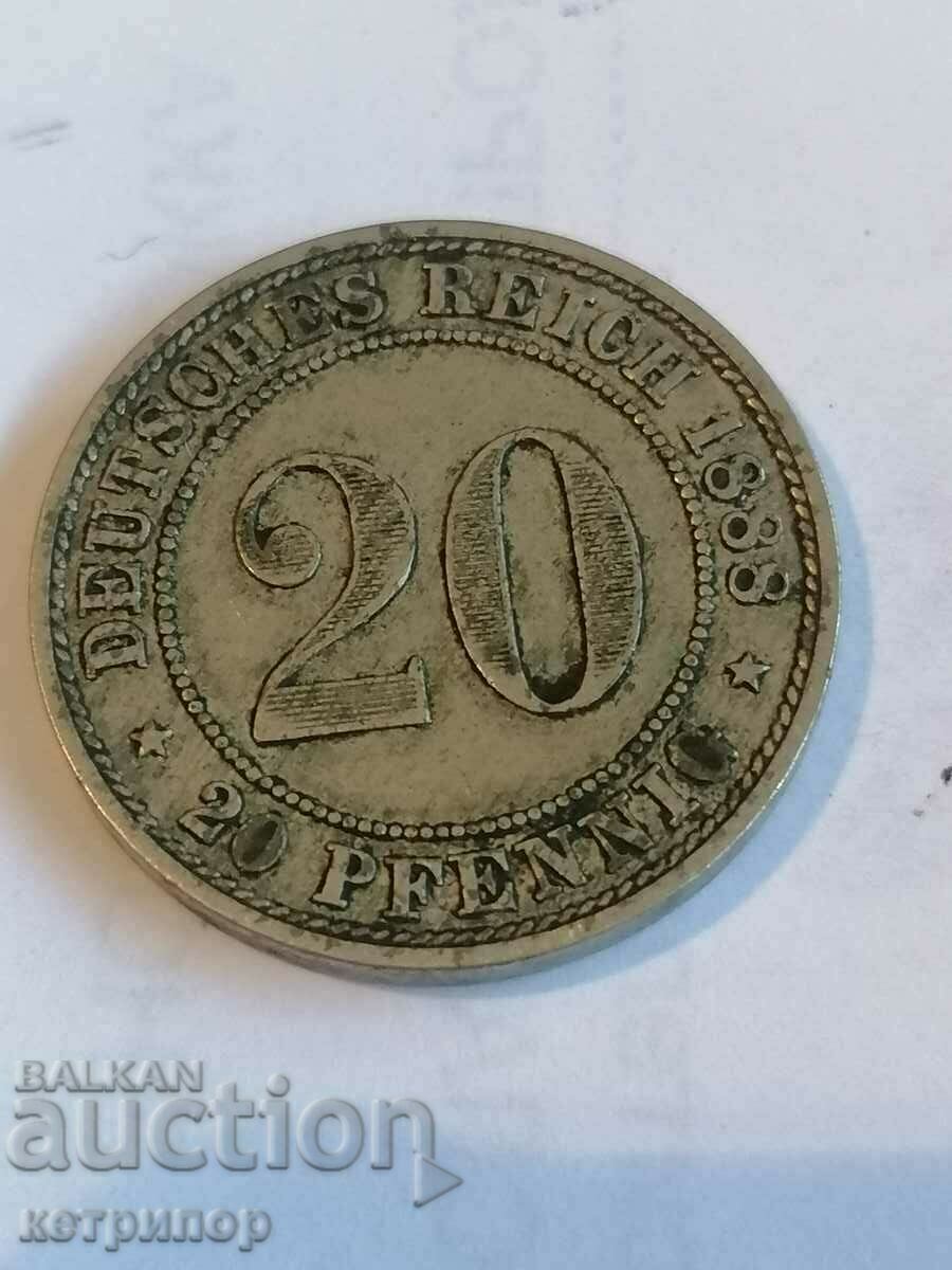 20 pfennig 1888 Un nichel din Germania