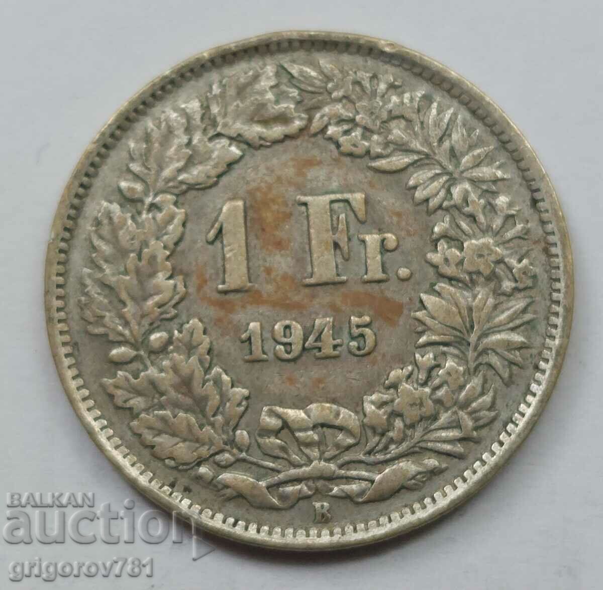 1 Franc Silver Switzerland 1945 B - Silver Coin #31