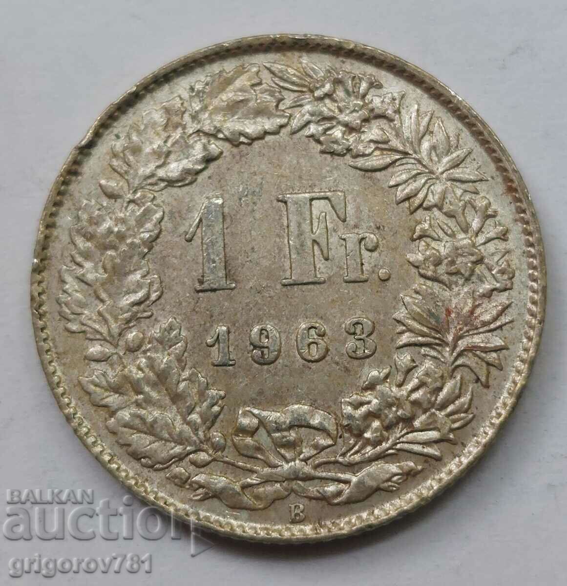 Ασημένιο 1 Φράγκο Ελβετία 1963 Β - Ασημένιο νόμισμα #34