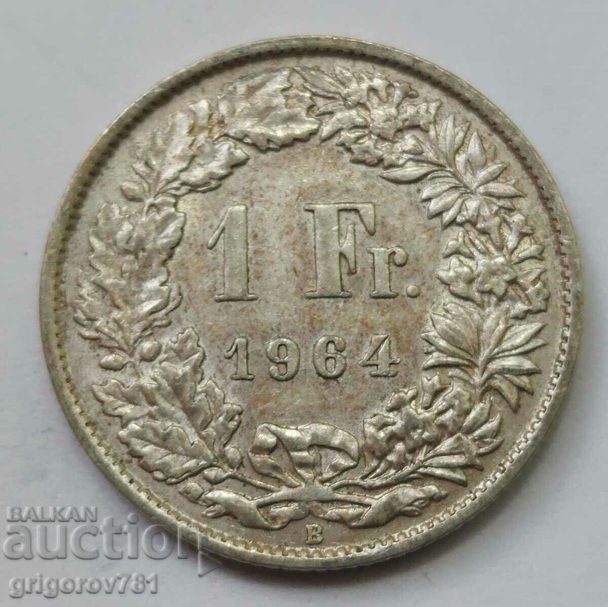 Ασήμι 1 φράγκου Ελβετία 1964 Β - Ασημένιο νόμισμα #37