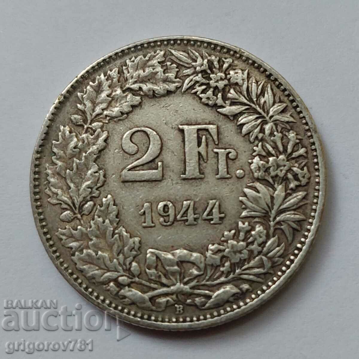 2 франка сребро Швейцария 1944 B - сребърна монета #1