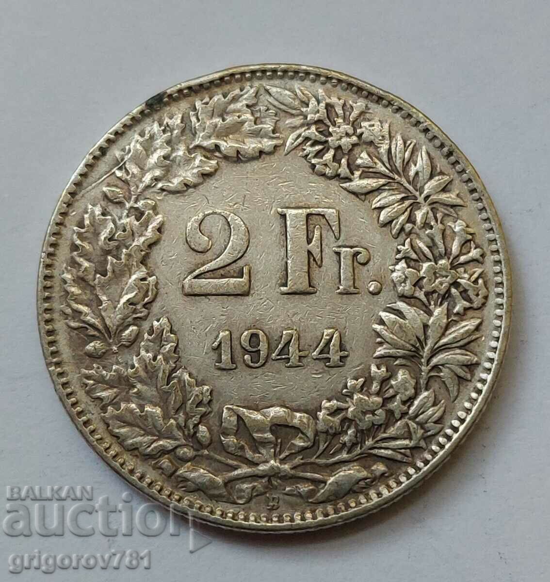 2 франка сребро Швейцария 1944 B - сребърна монета #2