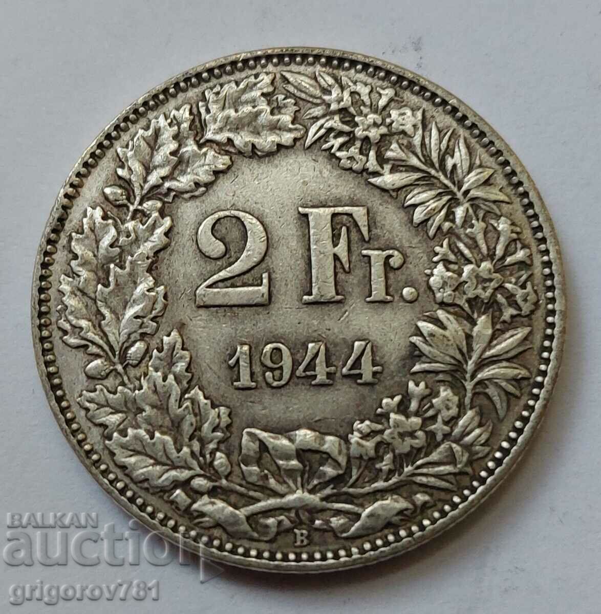 2 франка сребро Швейцария 1944 B - сребърна монета #3