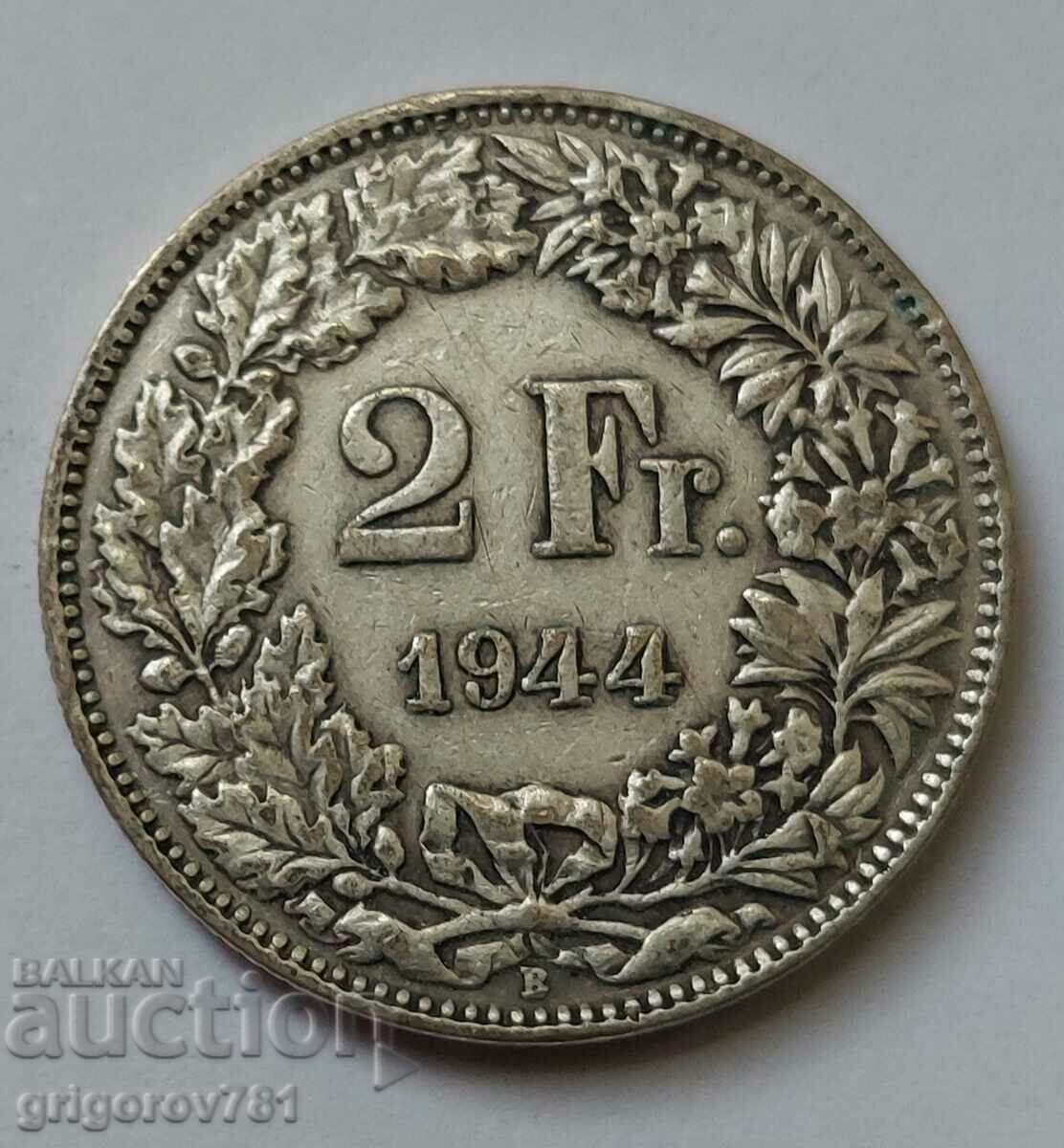 2 Franci Argint Elveția 1944 B - Monedă de argint #4