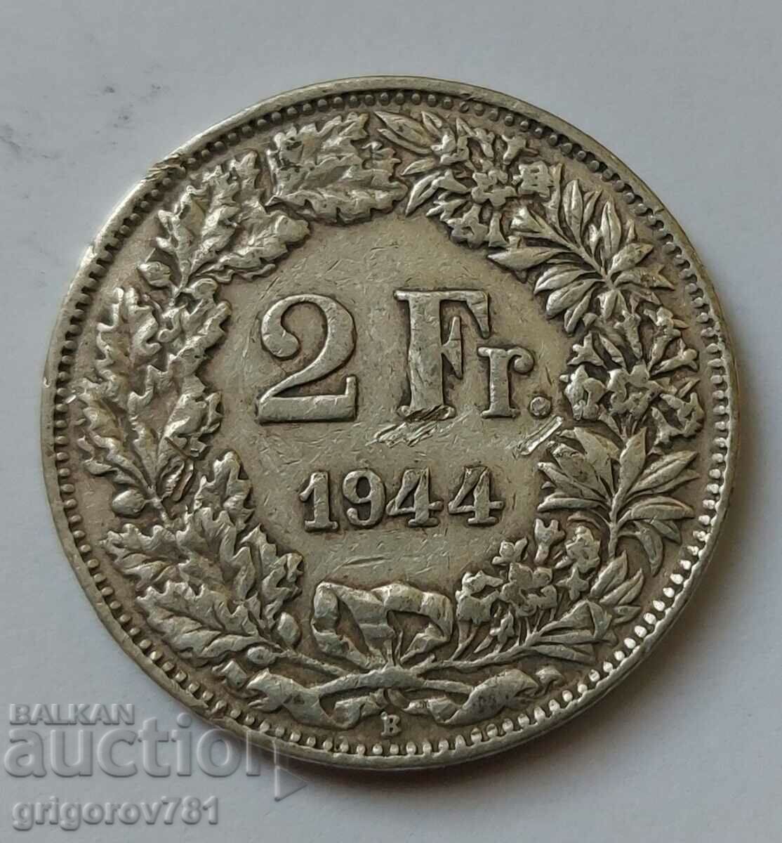 2 франка сребро Швейцария 1944 B - сребърна монета #5