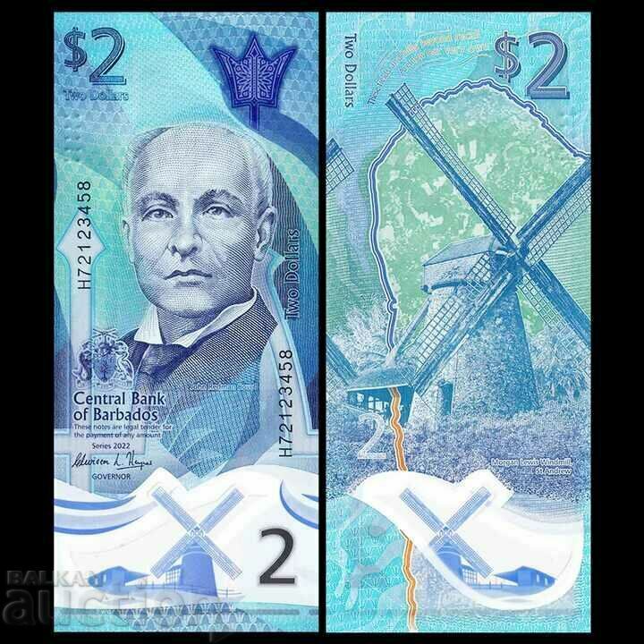 Barbados $2 2022 New Polymer Banknote UNC