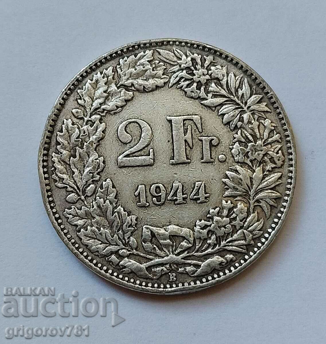 2 франка сребро Швейцария 1944 B - сребърна монета #6