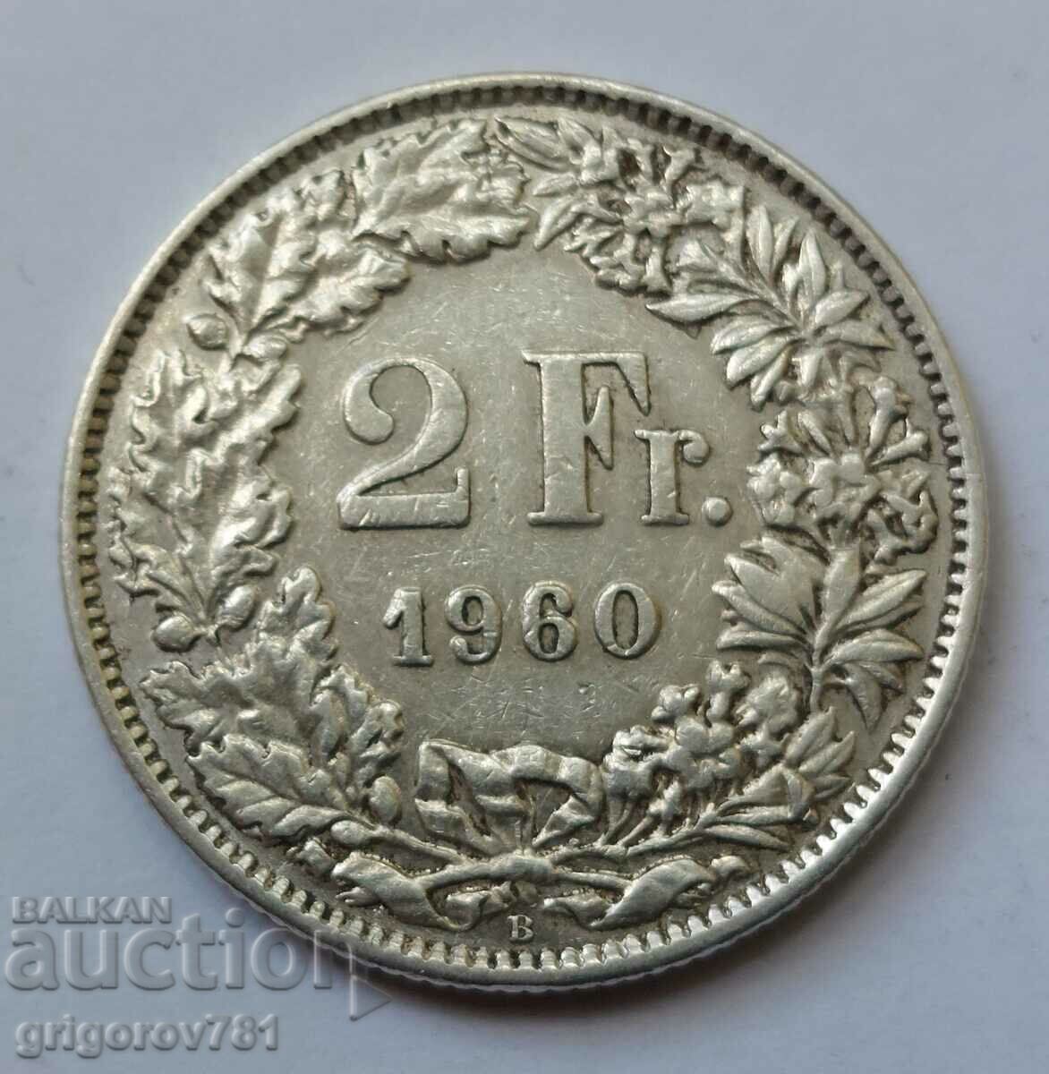 2 франка сребро Швейцария 1960 B - сребърна монета #11