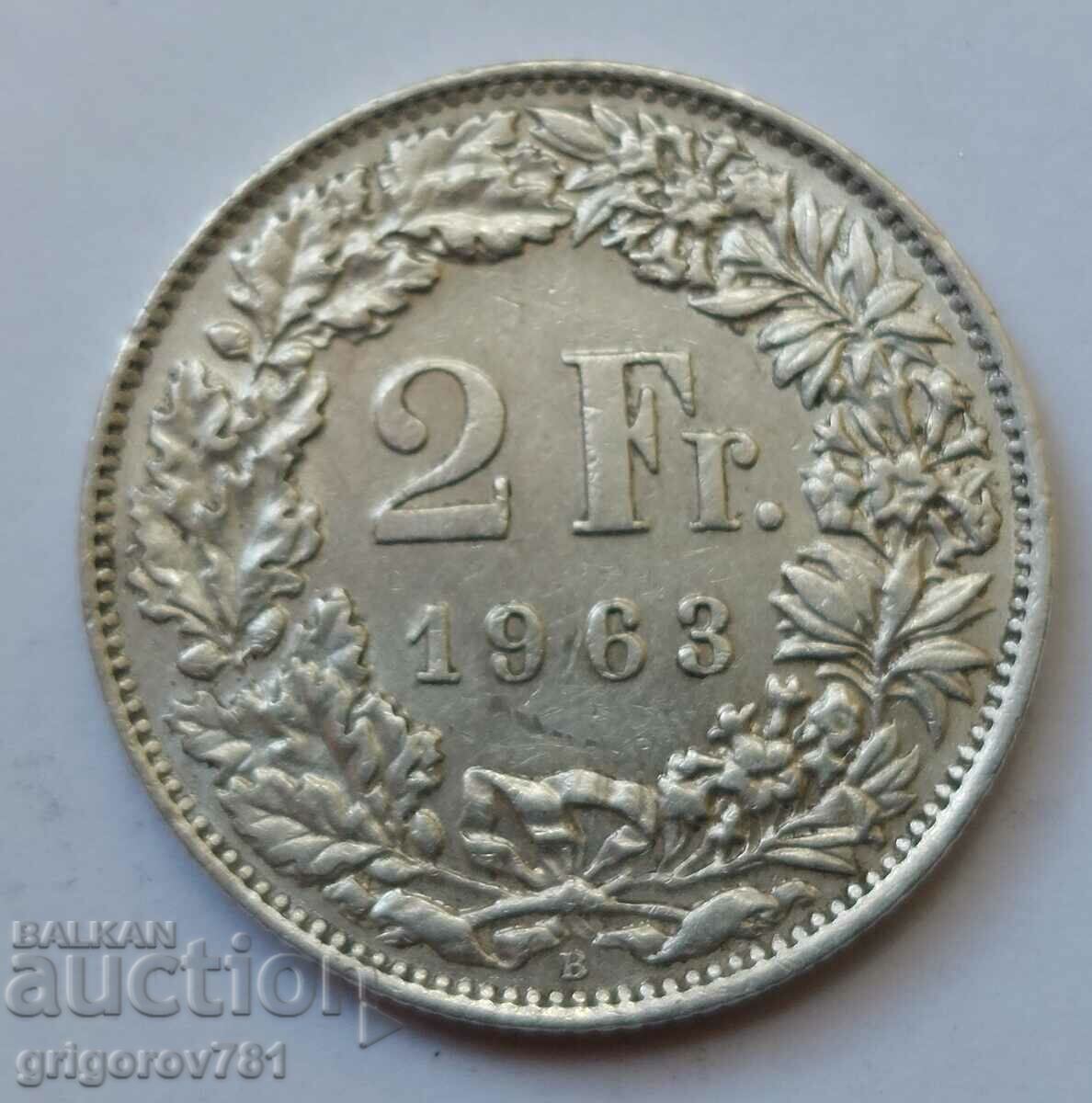 2 франка сребро Швейцария 1963 B - сребърна монета #14