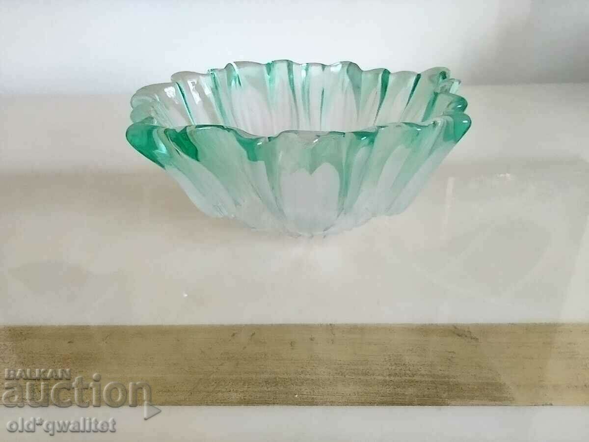 Glass vessel, green glass, floral elements with price 127.00 BGN | € 64.93 Glass vessel, green glass, floral elements with price 127.00 BGN | € 64.93