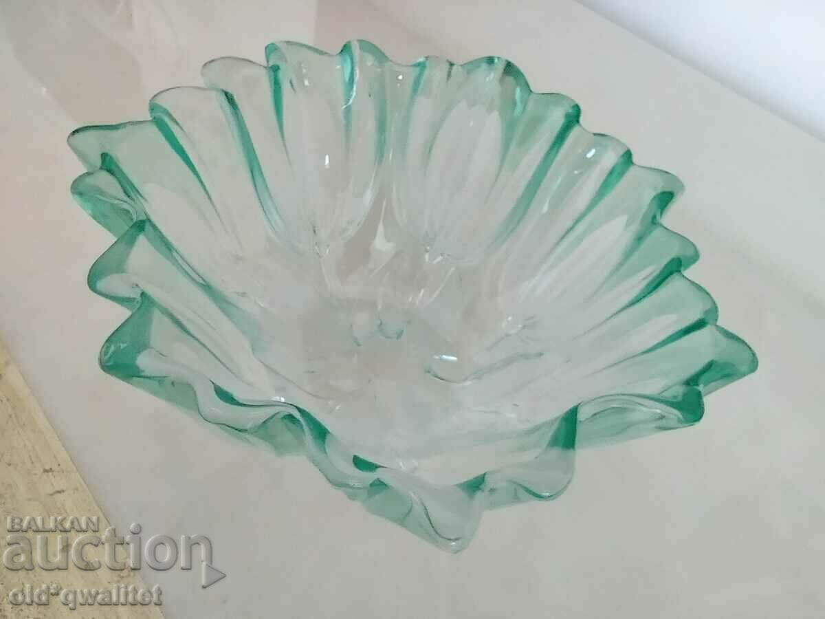 Glass vessel, green glass, floral elements - 5 Glass vessel, green glass, floral elements - 5