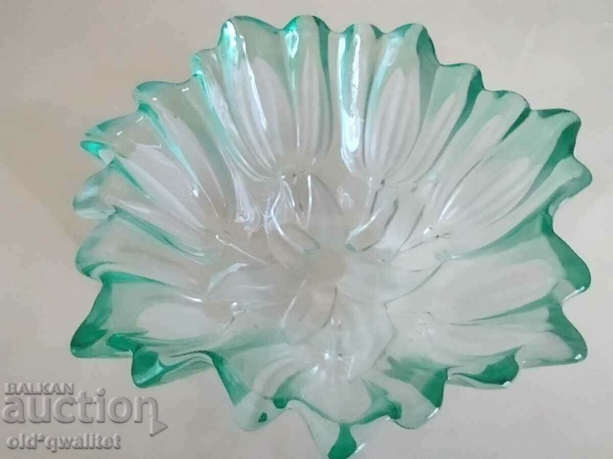 Glass vessel, green glass, floral elements