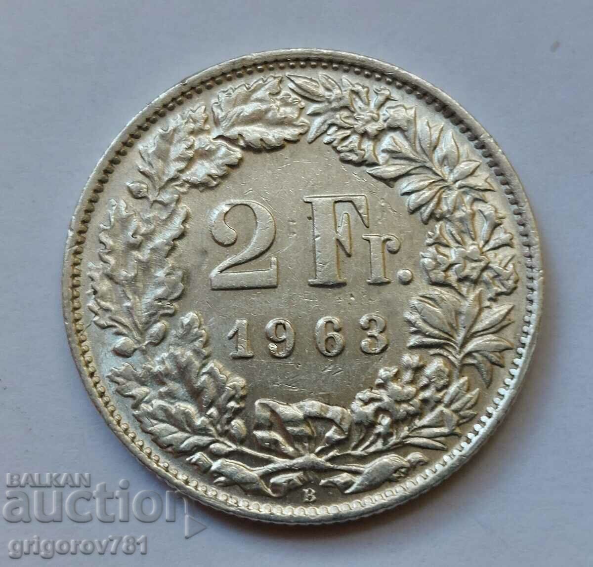 2 франка сребро Швейцария 1963 B - сребърна монета #16