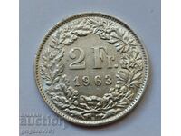 2 франка сребро Швейцария 1963 B - сребърна монета #16