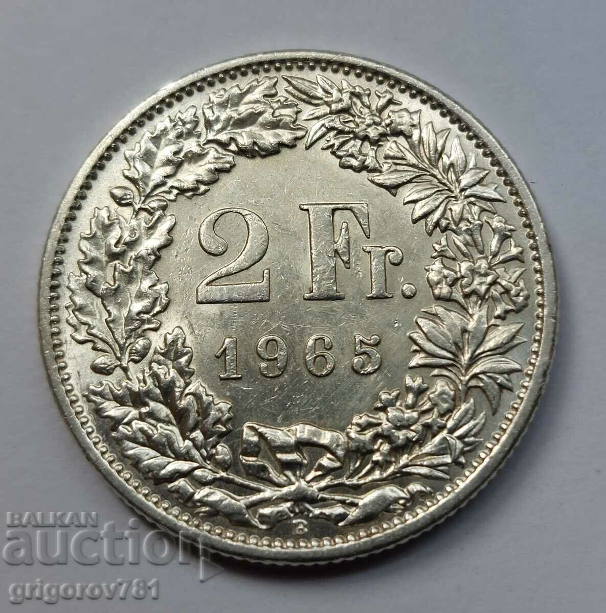 2 франка сребро Швейцария 1965 B - сребърна монета #20