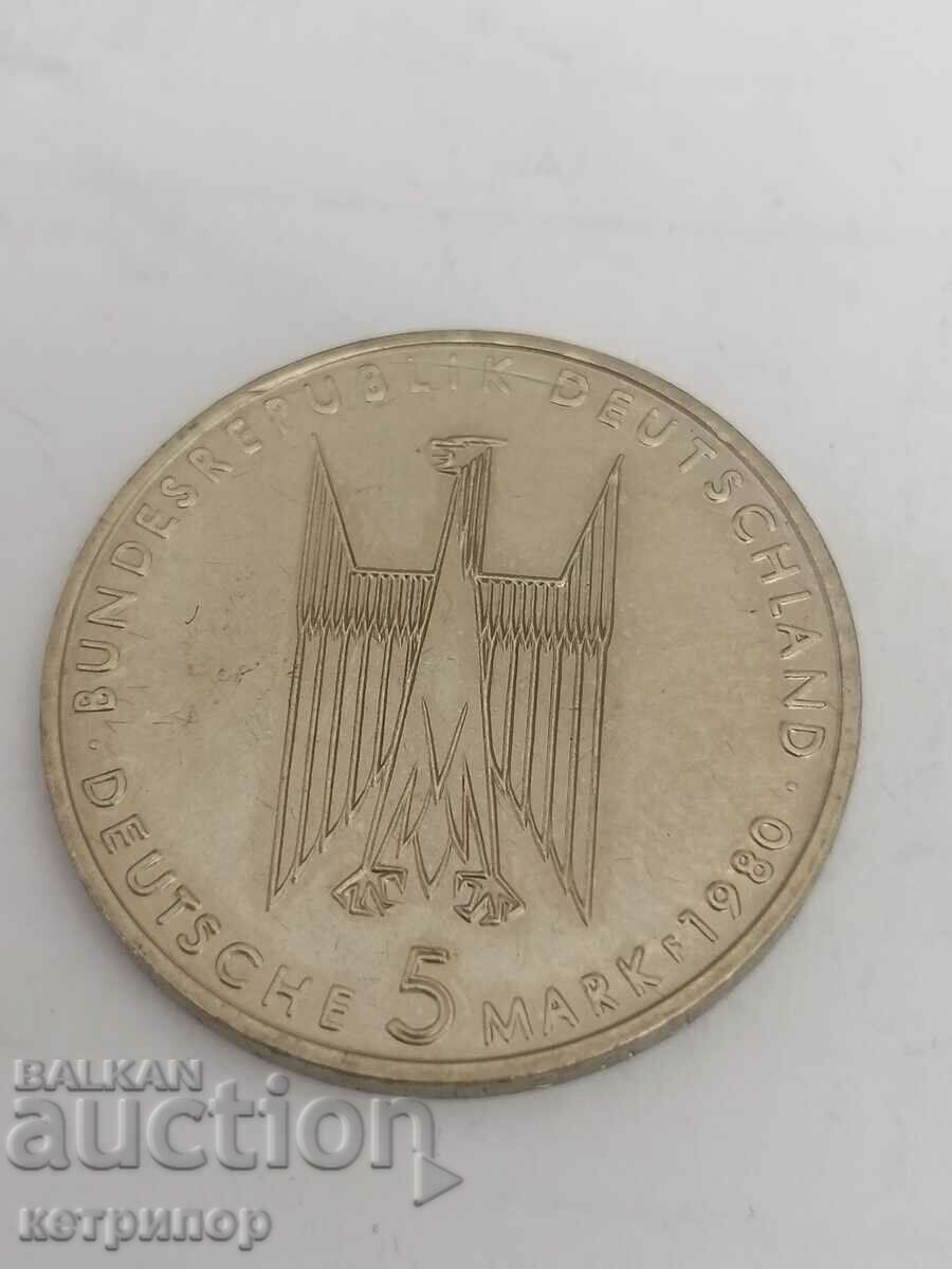 5 марки Германия 1980 г F никел