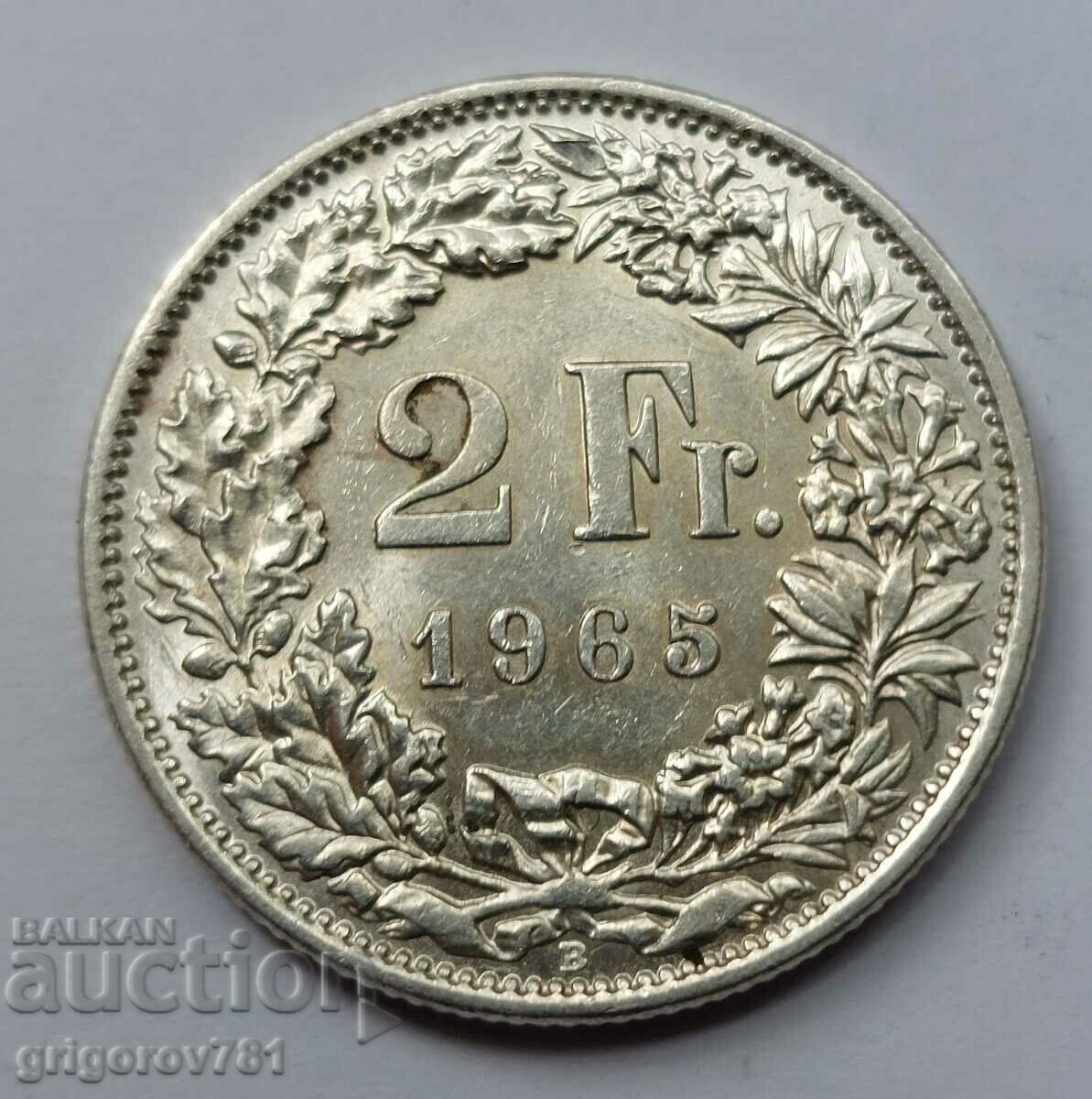 2 франка сребро Швейцария 1965 B - сребърна монета #21