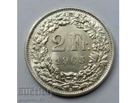 2 Francs Silver Switzerland 1965 B - Silver Coin #21