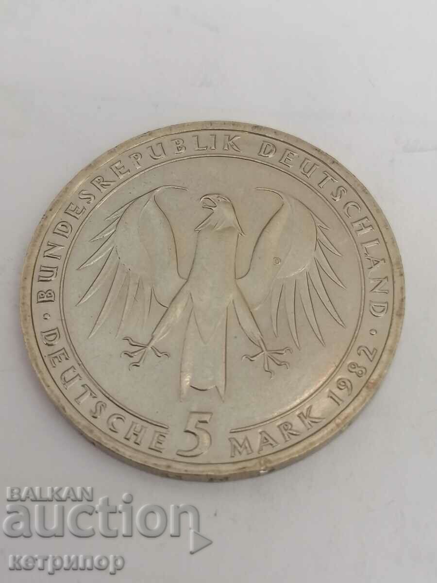 5 марки Германия 1982 г D никел