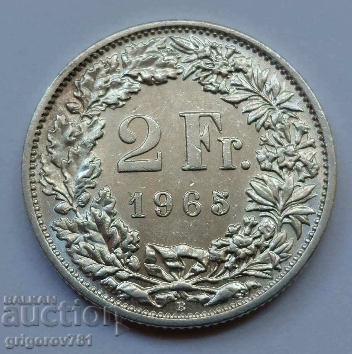 2 франка сребро Швейцария 1965 B - сребърна монета #24