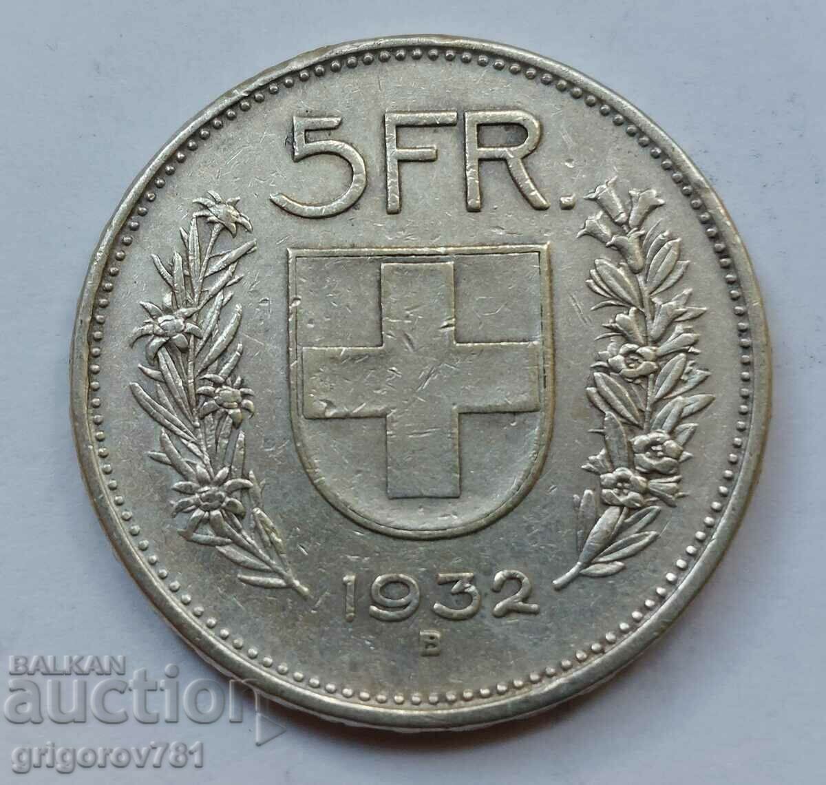 5 Francs Silver Switzerland 1932 B - Silver Coin #1