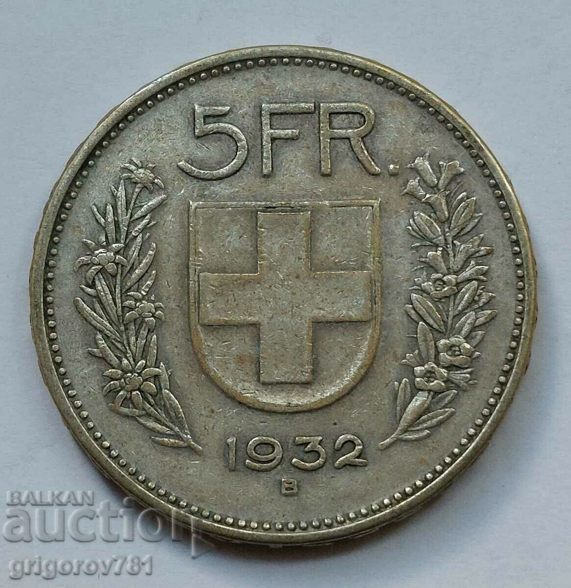 5 Φράγκα Ασημένιο Ελβετία 1932 Β - Ασημένιο νόμισμα #2