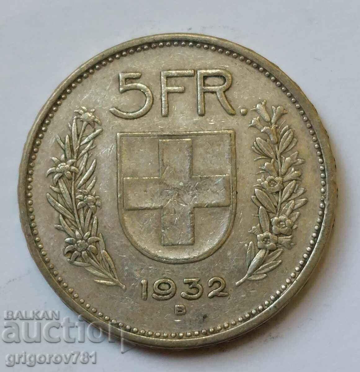5 Francs Silver Switzerland 1932 B - Silver Coin #3