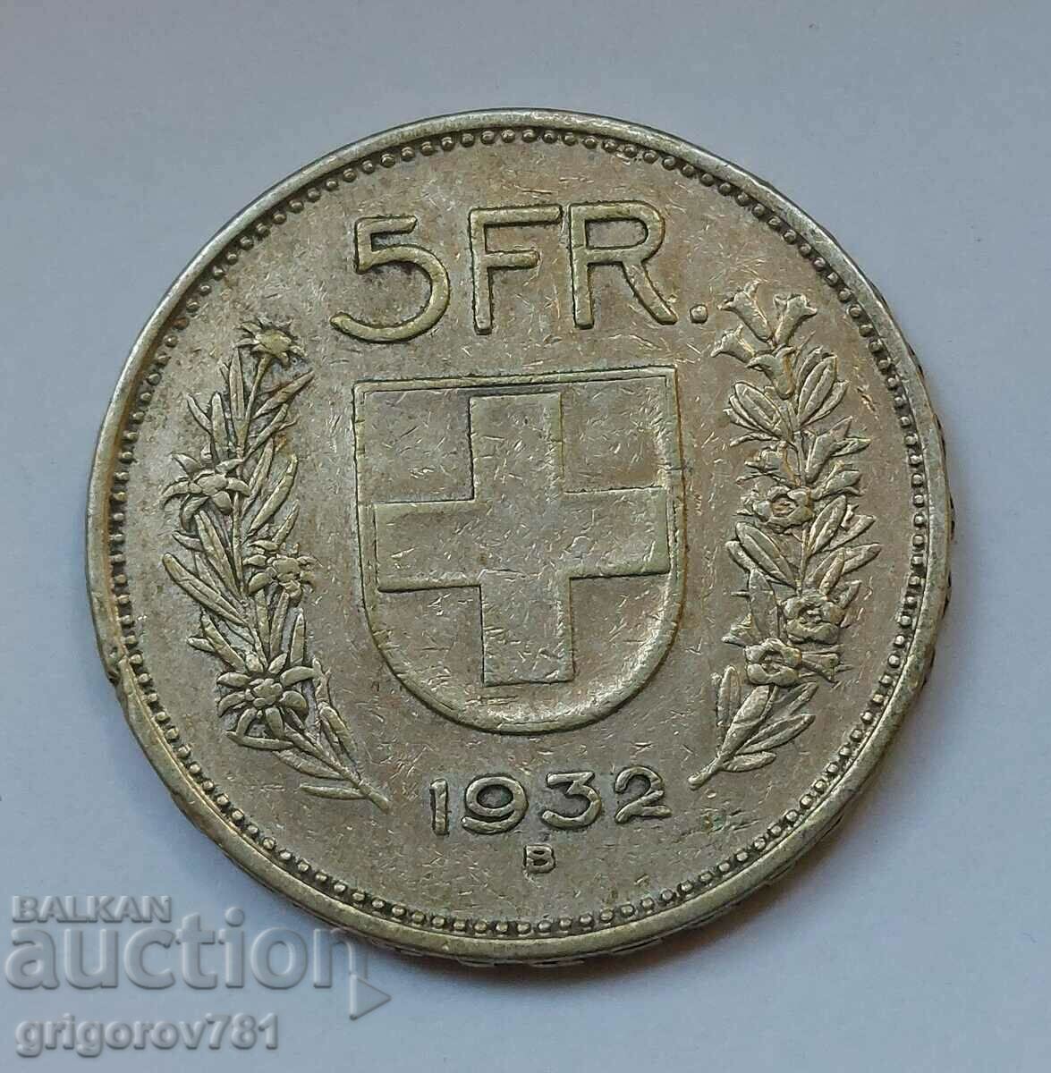 5 Francs Silver Switzerland 1932 B - Silver Coin #4