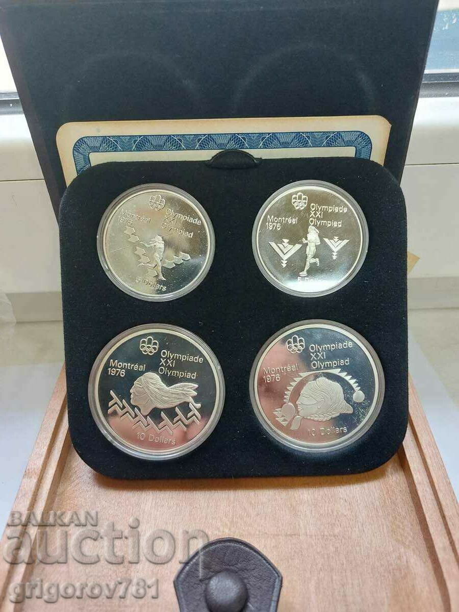 Set of 2x 5 and 2x 10 Dollars Silver Canada Olympics 1976 #9