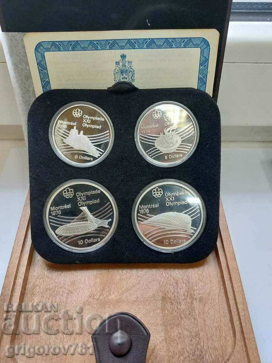 Set of 2x 5 and 2x 10 silver dollars Canada Olympics 1976 12