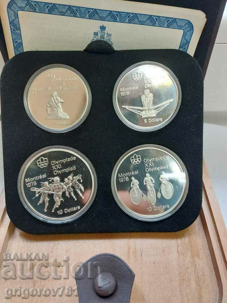 Set of 2x 5 and 2x 10 Dollars Silver Canada Olympics 1976 15