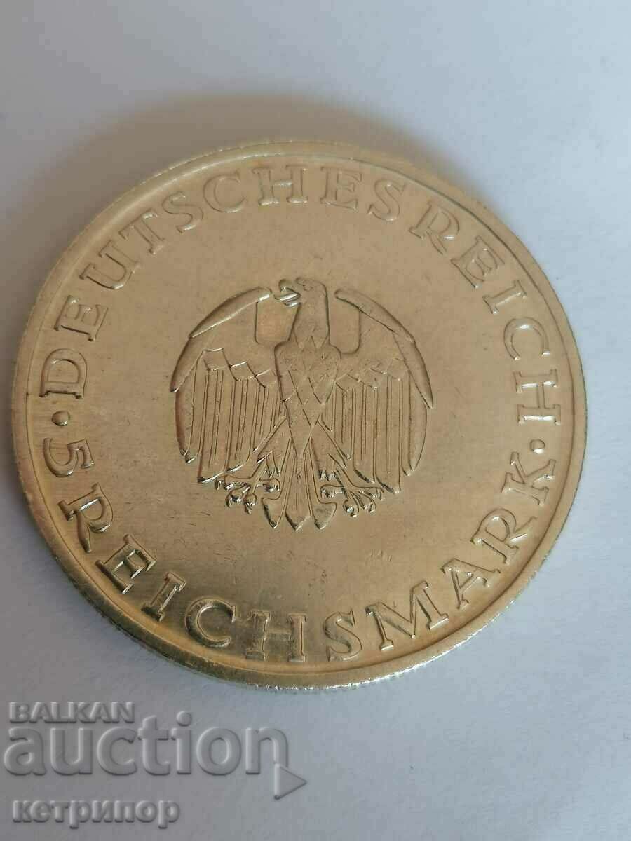 5 марки 1929 г.  D Германия сребърна Ваймарска република