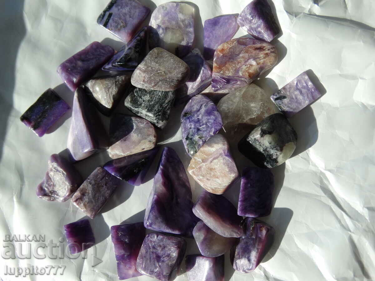 35.70 grams of charoite 30 pieces cabochon with price 51.99 BGN | € 26.58 35.70 grams of charoite 30 pieces cabochon with price 51.99 BGN | € 26.58