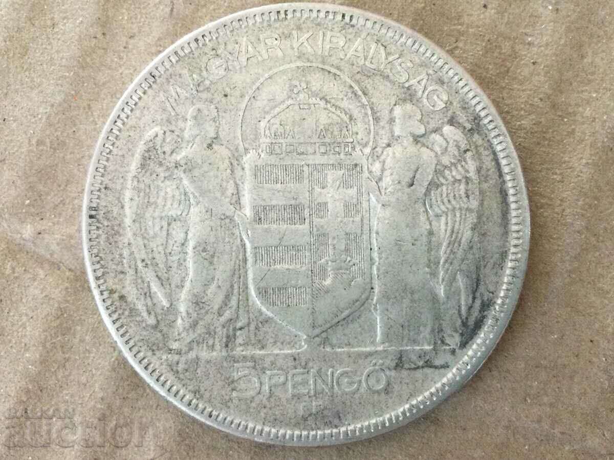 Ungaria 5 pengo 1930 Amiralul Horty argint