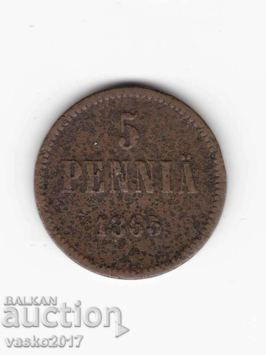 5 PENNIA - 1865 Russia for Finland