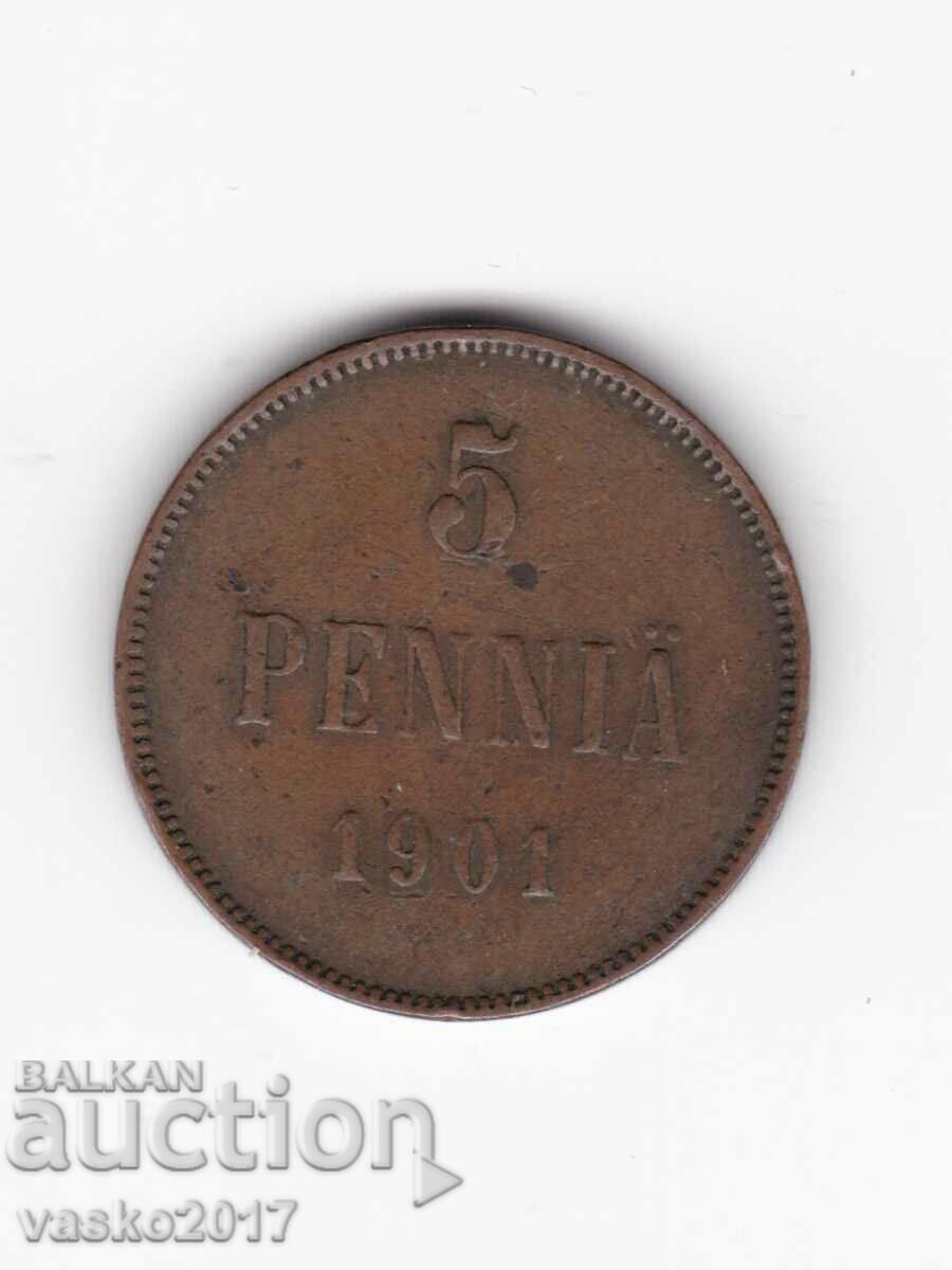 5 PENNIA - 1901 Russia for Finland