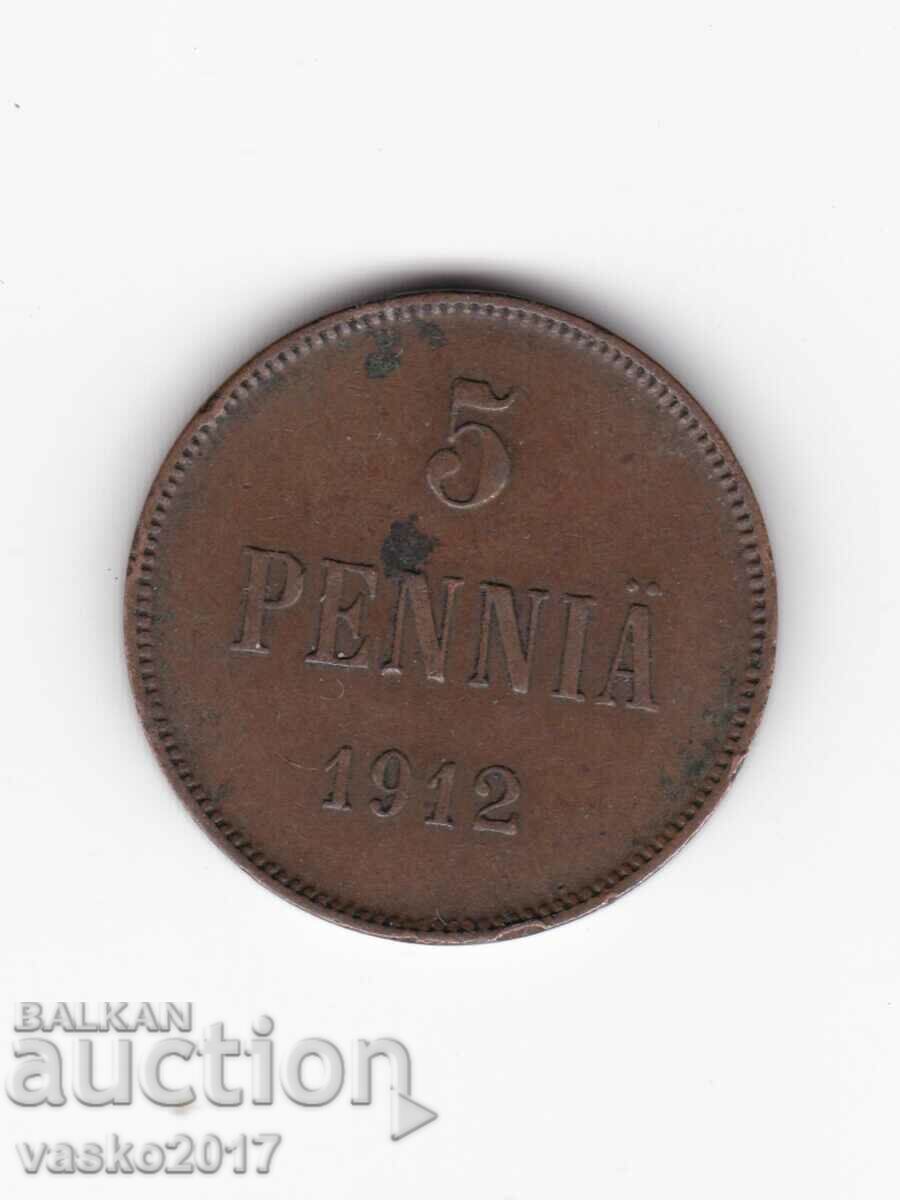 5 PENNIA - 1912 Russia for Finland