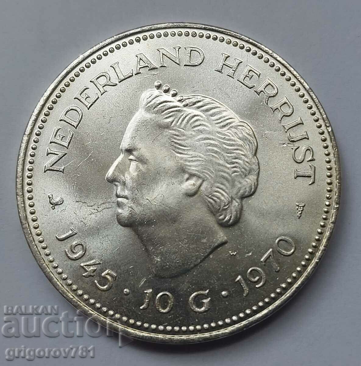 10 гулдена сребро Нидерландия 1970 - сребърна монета #3