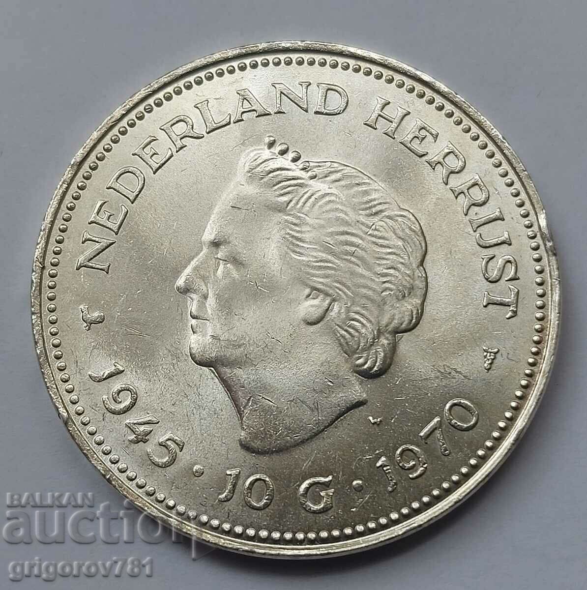 10 гулдена сребро Нидерландия 1970 - сребърна монета #4